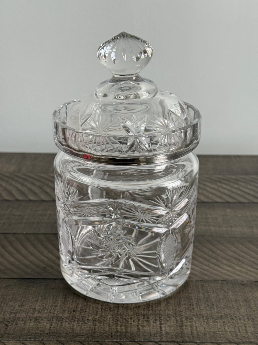 Vintage Cut Crystal Biscuit Jar, Cookie Jar, Lidded Crystal Jar